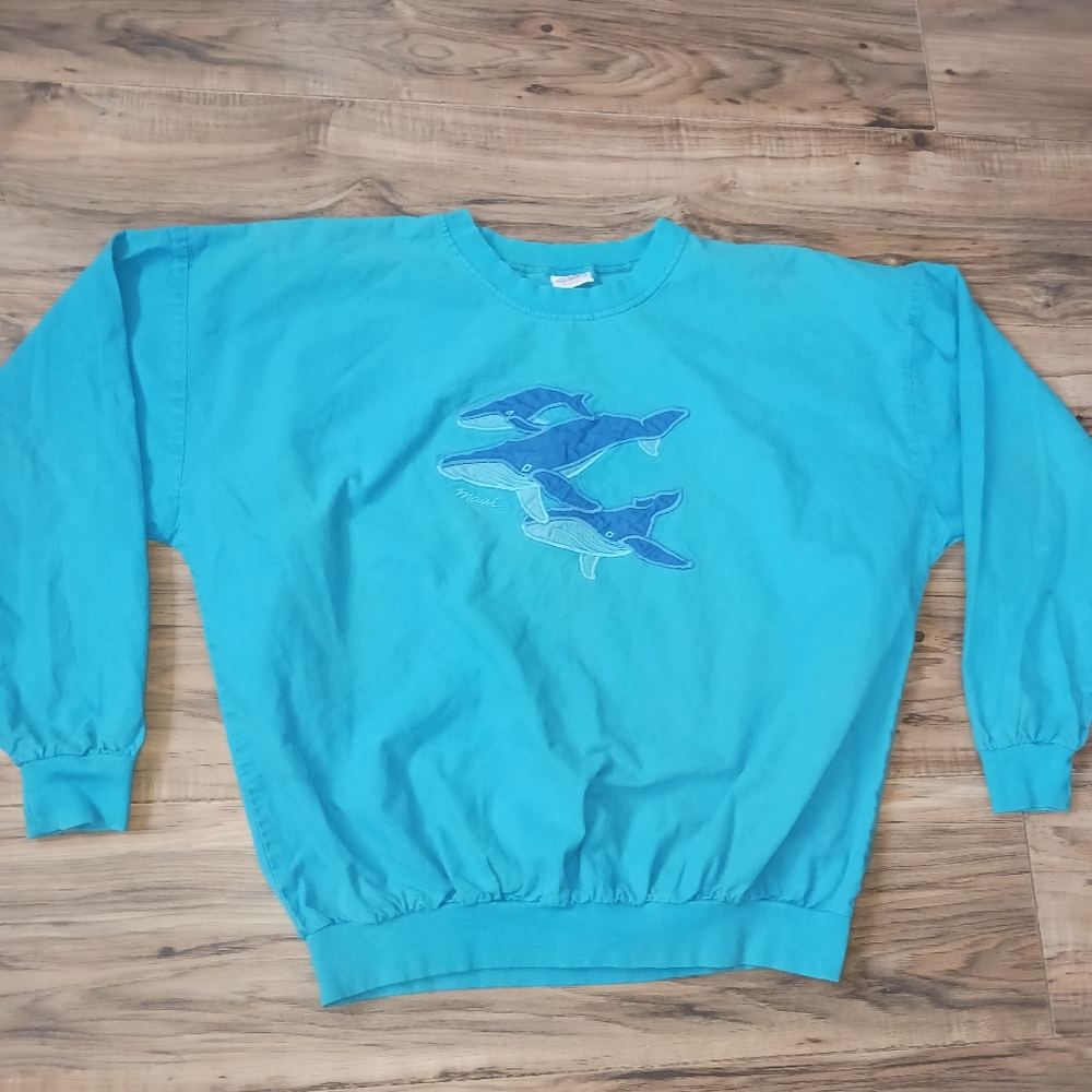 Vintage Hawaii Maui Whale Sweatshirt Size Large L Blue Crewneck Pullover